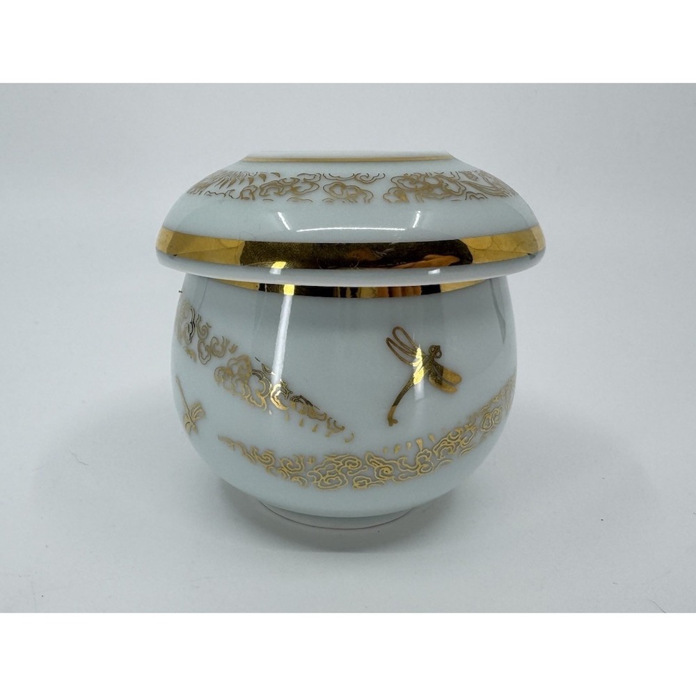 Asian Style Dragonfly Tea Mug – Ceramic Infuser & Lid – Gold‎ Interior Rare Find
